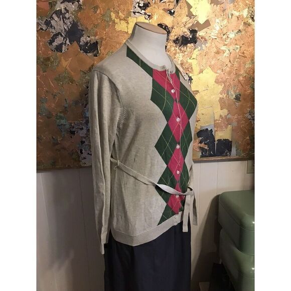 Greg Norman Women Collection Large Cotton Argyle Sweater Button Front NWT - Picture 7 of 8